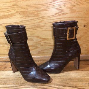 Asos Buckle High Ankle Boots in Brown Croc